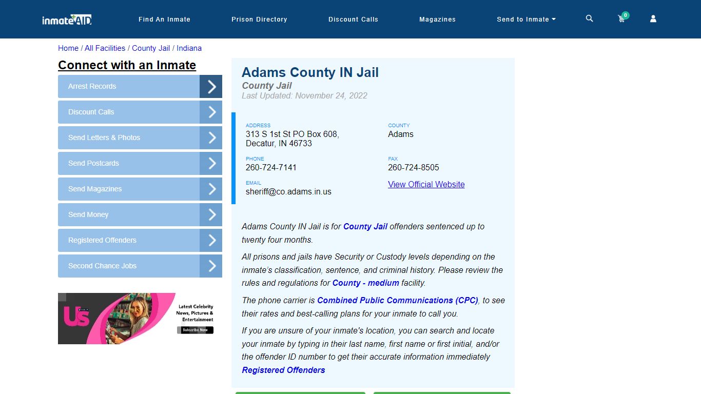 Adams County IN Jail - Inmate Locator